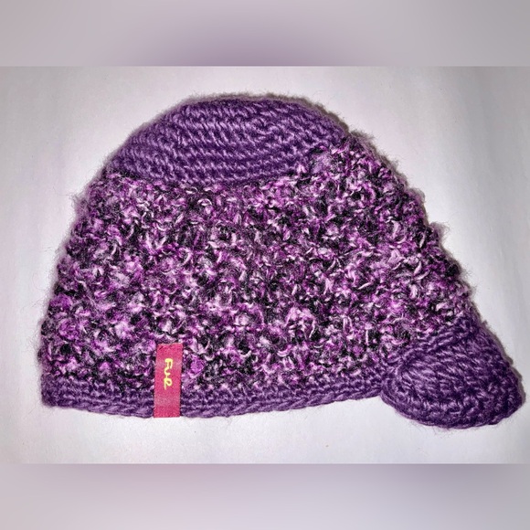 Turtle Fur Newsboy hat in purple crochet with button accents for adults - Picture 7 of 7